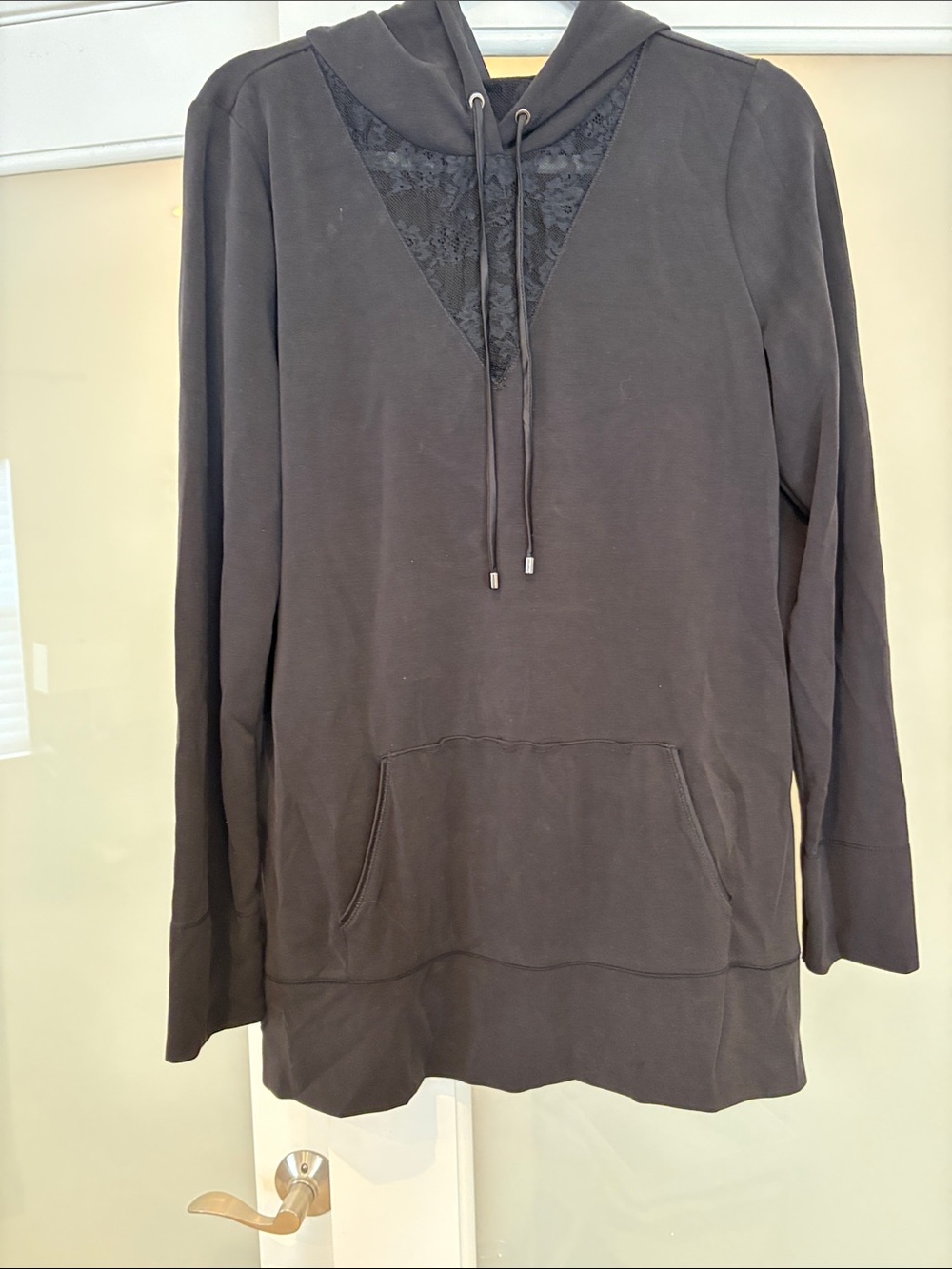 White House Black Market Black Lace-Trim Hooded Pullover
